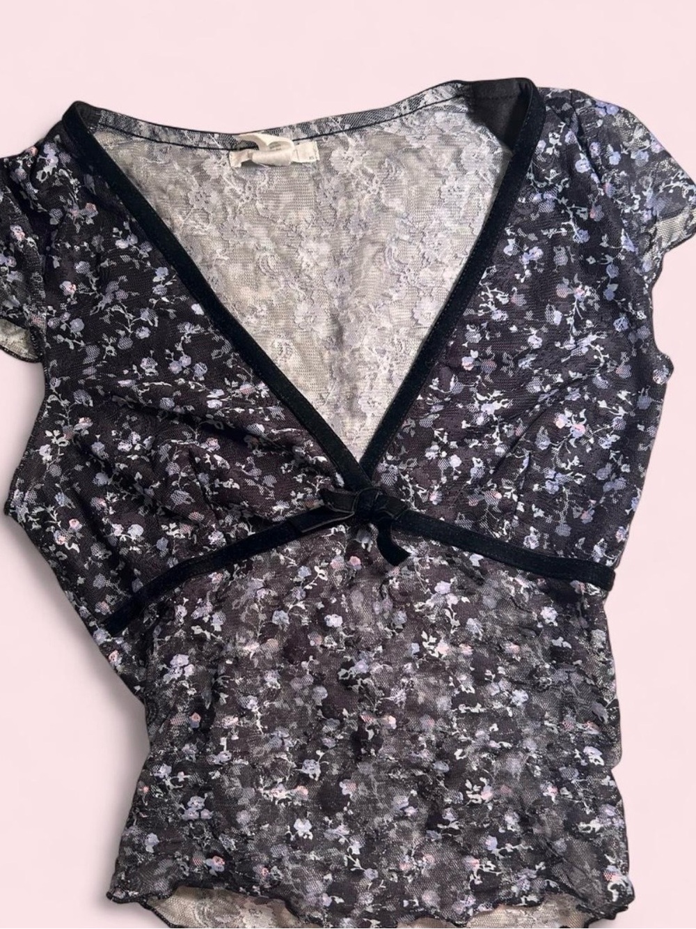 Sheer Floral Lace Black and Lilac Blouse